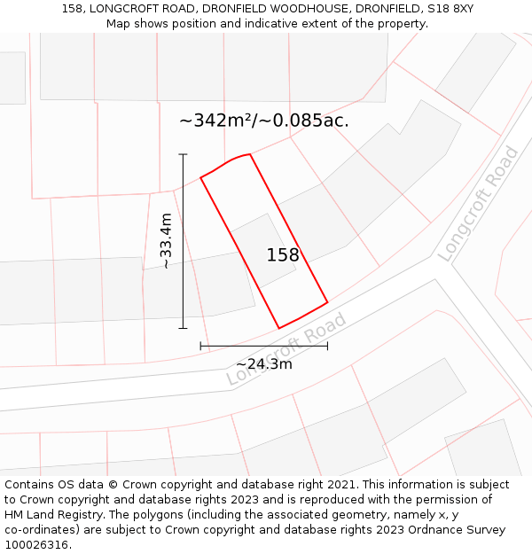 158, LONGCROFT ROAD, DRONFIELD WOODHOUSE, DRONFIELD, S18 8XY: Plot and title map