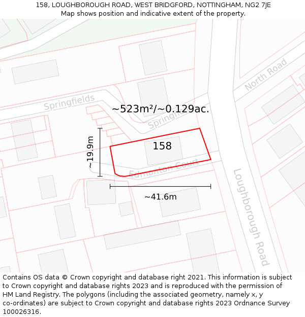 158, LOUGHBOROUGH ROAD, WEST BRIDGFORD, NOTTINGHAM, NG2 7JE: Plot and title map