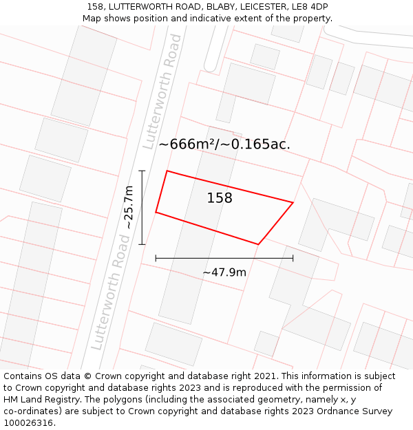 158, LUTTERWORTH ROAD, BLABY, LEICESTER, LE8 4DP: Plot and title map