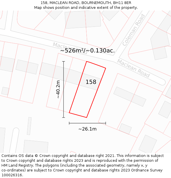 158, MACLEAN ROAD, BOURNEMOUTH, BH11 8ER: Plot and title map