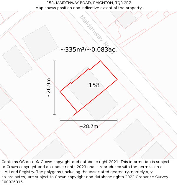 158, MAIDENWAY ROAD, PAIGNTON, TQ3 2PZ: Plot and title map