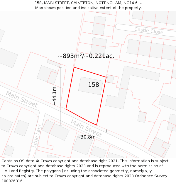 158, MAIN STREET, CALVERTON, NOTTINGHAM, NG14 6LU: Plot and title map