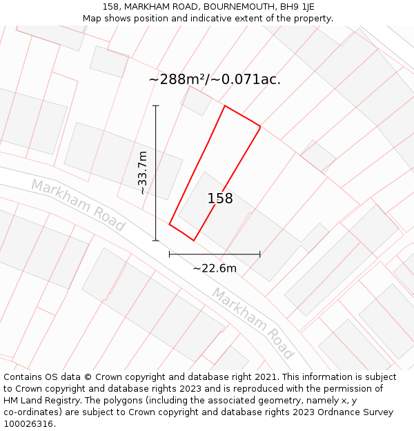 158, MARKHAM ROAD, BOURNEMOUTH, BH9 1JE: Plot and title map