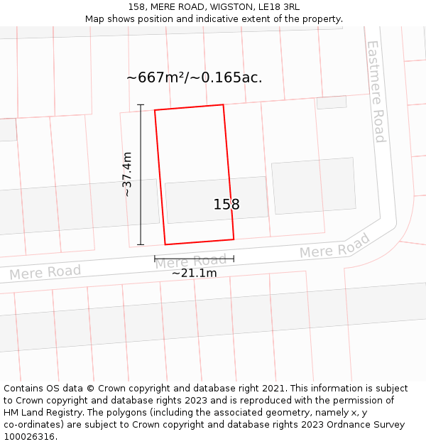 158, MERE ROAD, WIGSTON, LE18 3RL: Plot and title map
