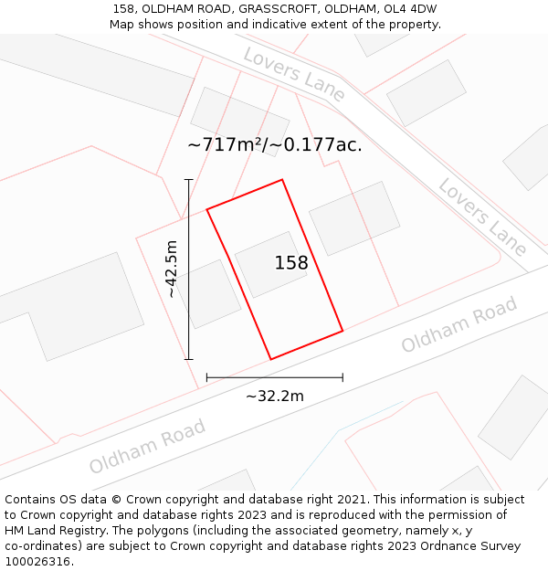 158, OLDHAM ROAD, GRASSCROFT, OLDHAM, OL4 4DW: Plot and title map