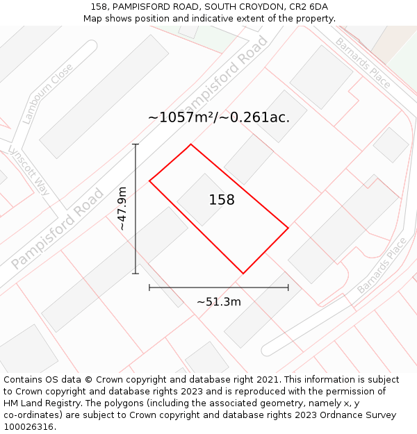 158, PAMPISFORD ROAD, SOUTH CROYDON, CR2 6DA: Plot and title map