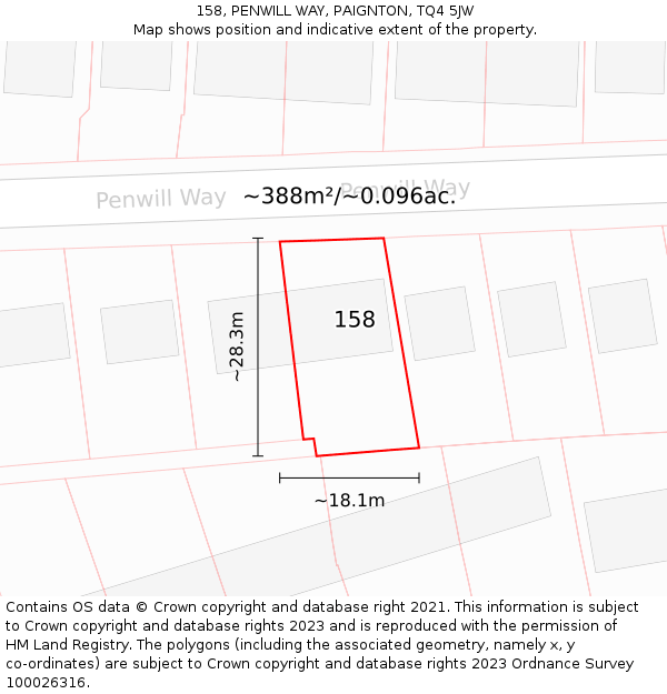 158, PENWILL WAY, PAIGNTON, TQ4 5JW: Plot and title map