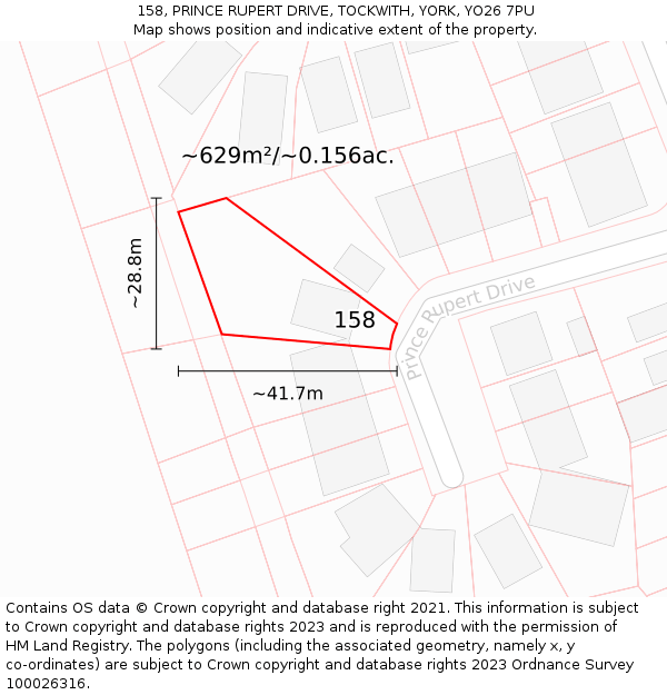 158, PRINCE RUPERT DRIVE, TOCKWITH, YORK, YO26 7PU: Plot and title map