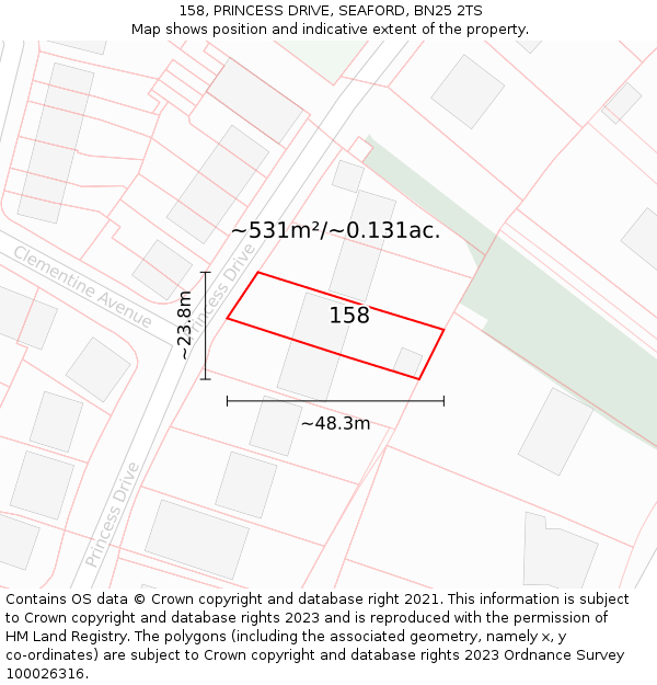 158, PRINCESS DRIVE, SEAFORD, BN25 2TS: Plot and title map