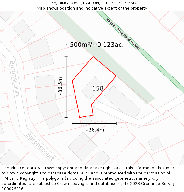158, RING ROAD, HALTON, LEEDS, LS15 7AD: Plot and title map