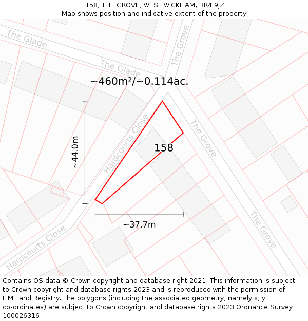 158, THE GROVE, WEST WICKHAM, BR4 9JZ: Plot and title map