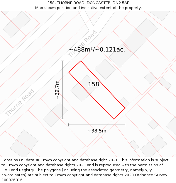 158, THORNE ROAD, DONCASTER, DN2 5AE: Plot and title map