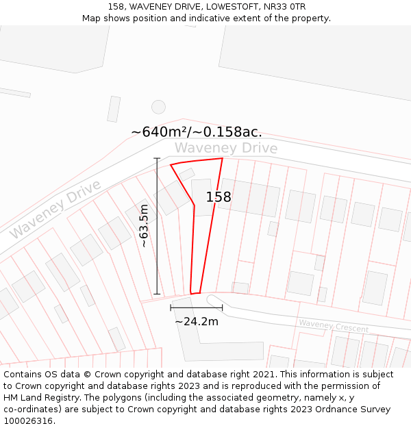 158, WAVENEY DRIVE, LOWESTOFT, NR33 0TR: Plot and title map