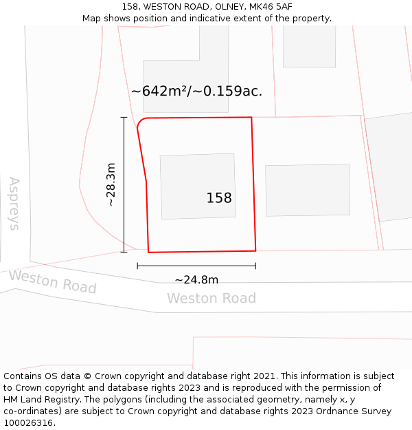 158, WESTON ROAD, OLNEY, MK46 5AF: Plot and title map