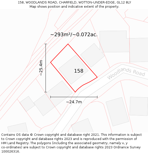 158, WOODLANDS ROAD, CHARFIELD, WOTTON-UNDER-EDGE, GL12 8LY: Plot and title map