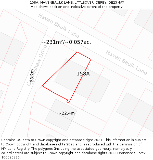 158A, HAVENBAULK LANE, LITTLEOVER, DERBY, DE23 4AY: Plot and title map