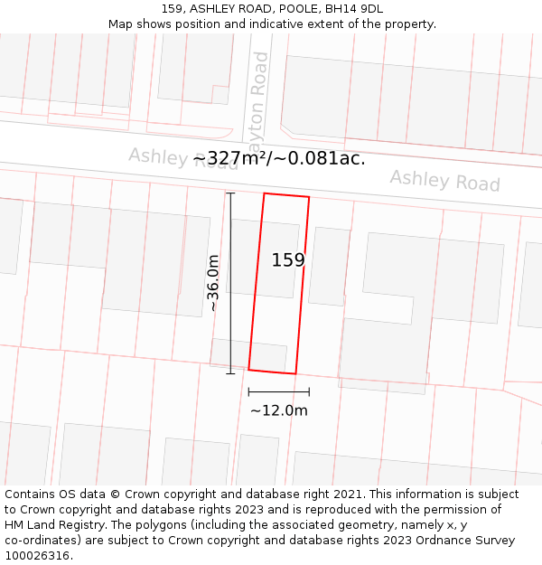159, ASHLEY ROAD, POOLE, BH14 9DL: Plot and title map