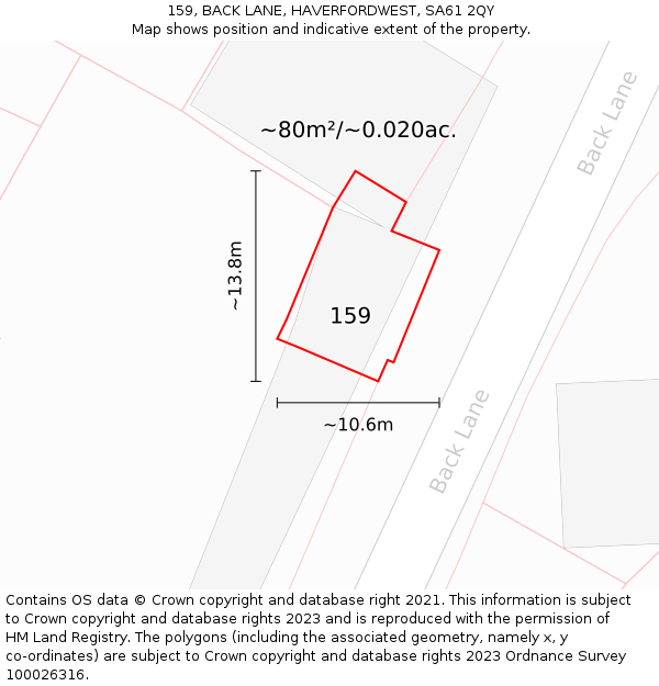 159, BACK LANE, HAVERFORDWEST, SA61 2QY: Plot and title map