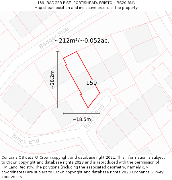 159, BADGER RISE, PORTISHEAD, BRISTOL, BS20 8NN: Plot and title map