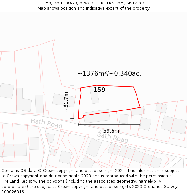 159, BATH ROAD, ATWORTH, MELKSHAM, SN12 8JR: Plot and title map