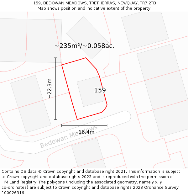 159, BEDOWAN MEADOWS, TRETHERRAS, NEWQUAY, TR7 2TB: Plot and title map