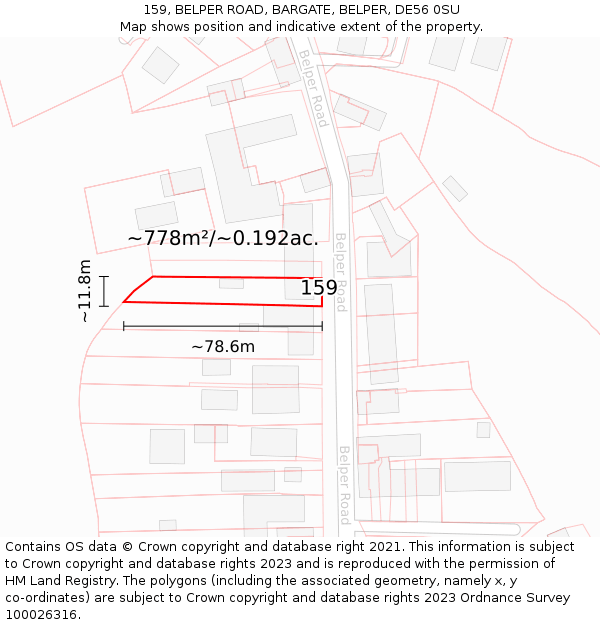 159, BELPER ROAD, BARGATE, BELPER, DE56 0SU: Plot and title map
