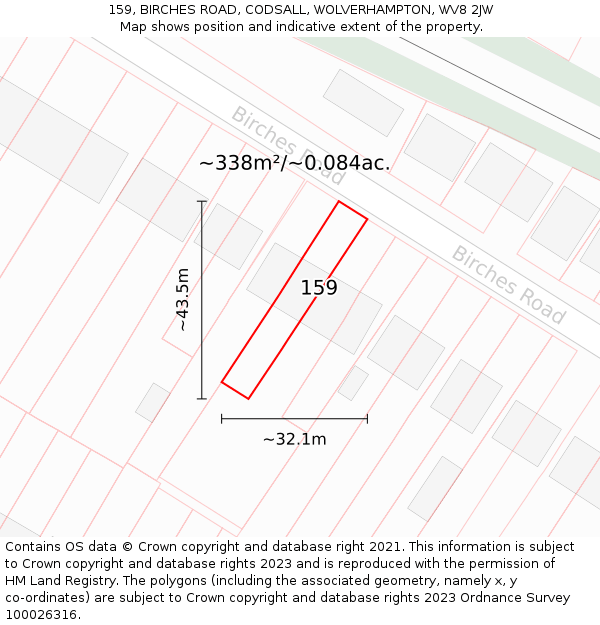 159, BIRCHES ROAD, CODSALL, WOLVERHAMPTON, WV8 2JW: Plot and title map