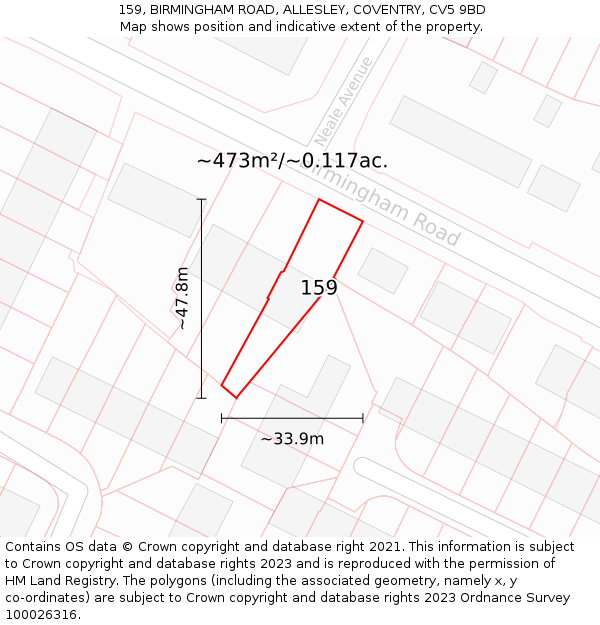 159, BIRMINGHAM ROAD, ALLESLEY, COVENTRY, CV5 9BD: Plot and title map