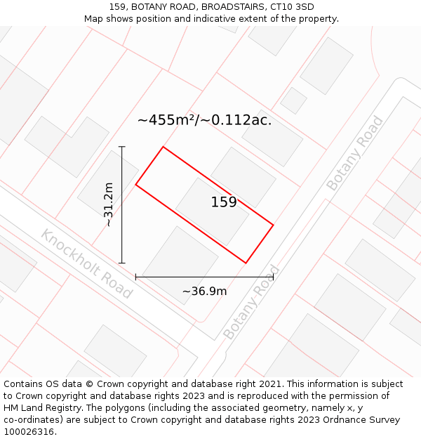 159, BOTANY ROAD, BROADSTAIRS, CT10 3SD: Plot and title map