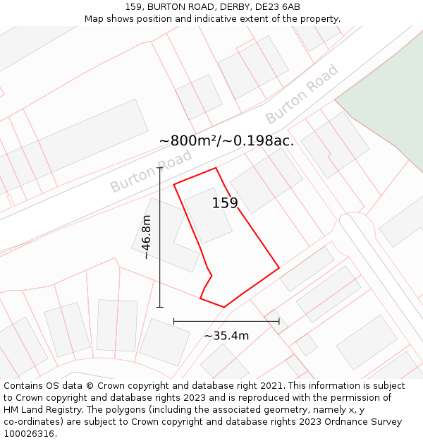 159, BURTON ROAD, DERBY, DE23 6AB: Plot and title map