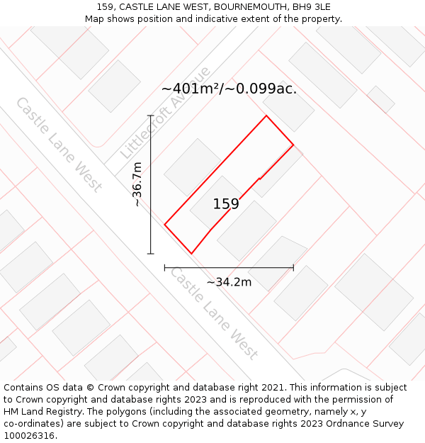 159, CASTLE LANE WEST, BOURNEMOUTH, BH9 3LE: Plot and title map
