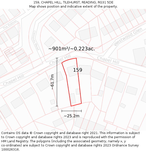 159, CHAPEL HILL, TILEHURST, READING, RG31 5DE: Plot and title map