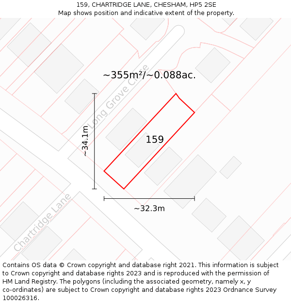 159, CHARTRIDGE LANE, CHESHAM, HP5 2SE: Plot and title map