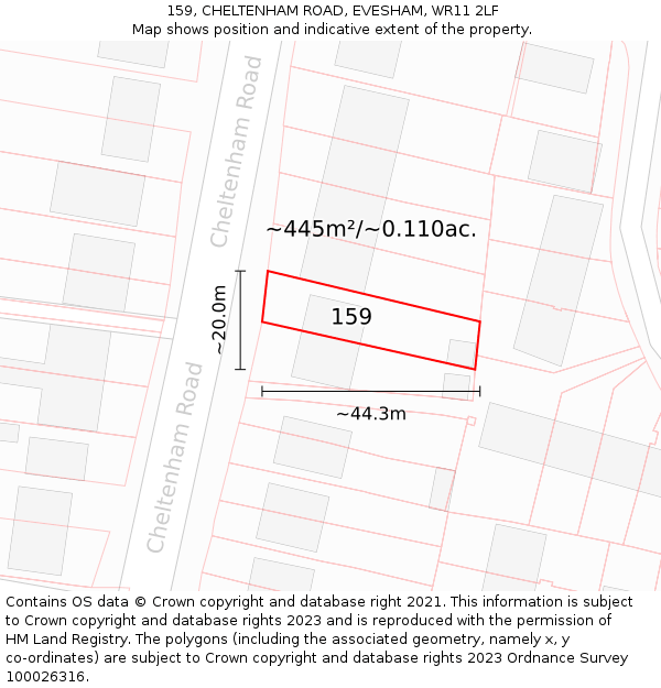 159, CHELTENHAM ROAD, EVESHAM, WR11 2LF: Plot and title map