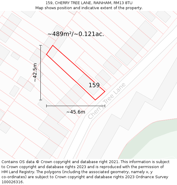 159, CHERRY TREE LANE, RAINHAM, RM13 8TU: Plot and title map