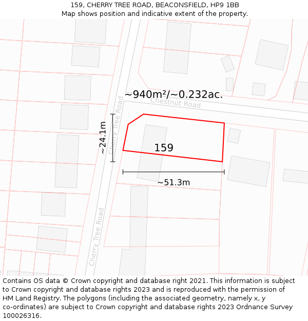 159, CHERRY TREE ROAD, BEACONSFIELD, HP9 1BB: Plot and title map