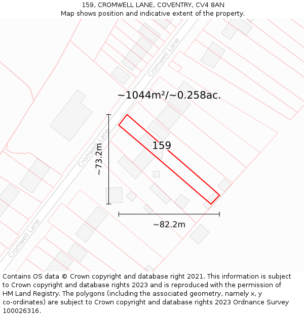 159, CROMWELL LANE, COVENTRY, CV4 8AN: Plot and title map