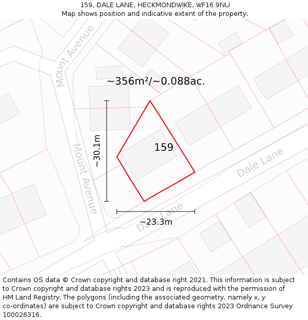 159, DALE LANE, HECKMONDWIKE, WF16 9NU: Plot and title map