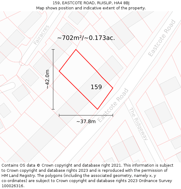 159, EASTCOTE ROAD, RUISLIP, HA4 8BJ: Plot and title map