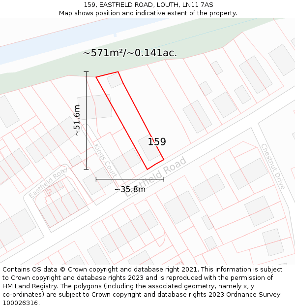 159, EASTFIELD ROAD, LOUTH, LN11 7AS: Plot and title map