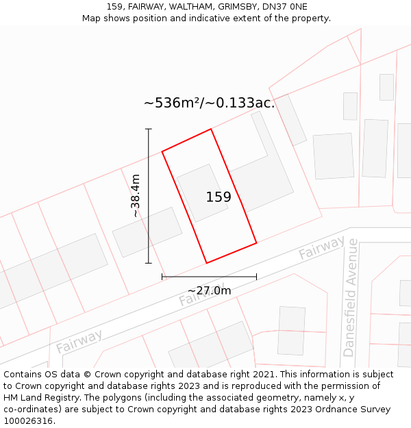 159, FAIRWAY, WALTHAM, GRIMSBY, DN37 0NE: Plot and title map