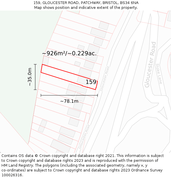 159, GLOUCESTER ROAD, PATCHWAY, BRISTOL, BS34 6NA: Plot and title map