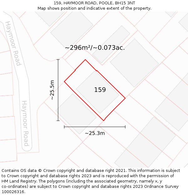 159, HAYMOOR ROAD, POOLE, BH15 3NT: Plot and title map