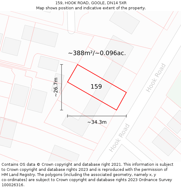 159, HOOK ROAD, GOOLE, DN14 5XR: Plot and title map