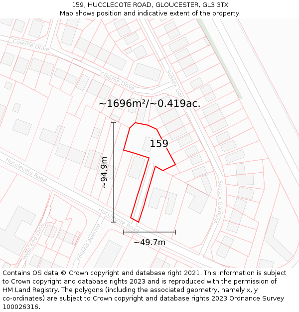 159, HUCCLECOTE ROAD, GLOUCESTER, GL3 3TX: Plot and title map