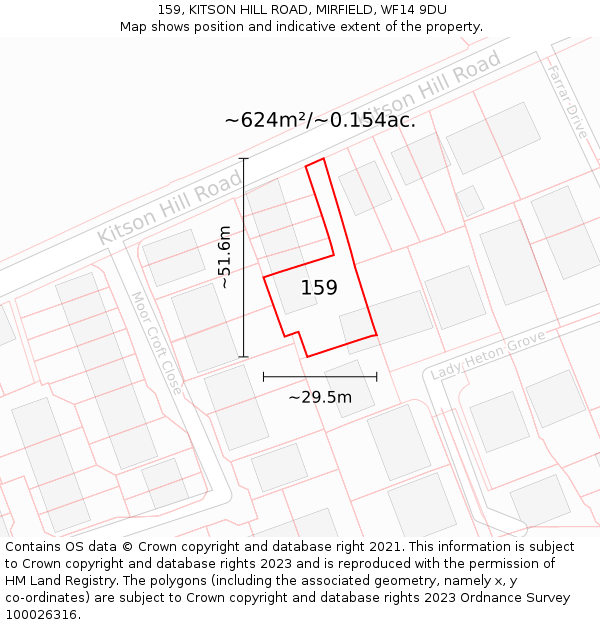 159, KITSON HILL ROAD, MIRFIELD, WF14 9DU: Plot and title map