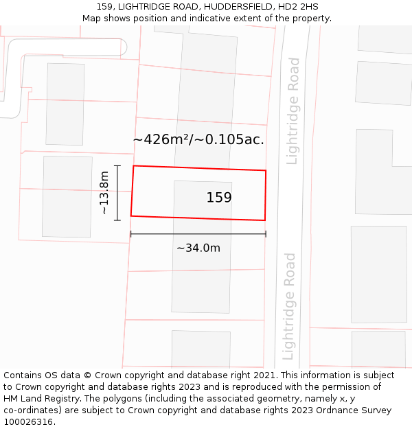 159, LIGHTRIDGE ROAD, HUDDERSFIELD, HD2 2HS: Plot and title map