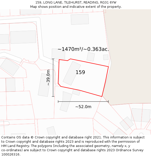 159, LONG LANE, TILEHURST, READING, RG31 6YW: Plot and title map