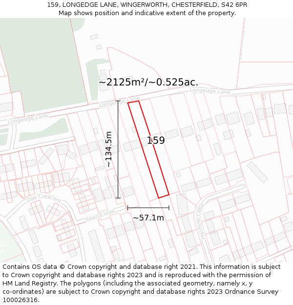 159, LONGEDGE LANE, WINGERWORTH, CHESTERFIELD, S42 6PR: Plot and title map