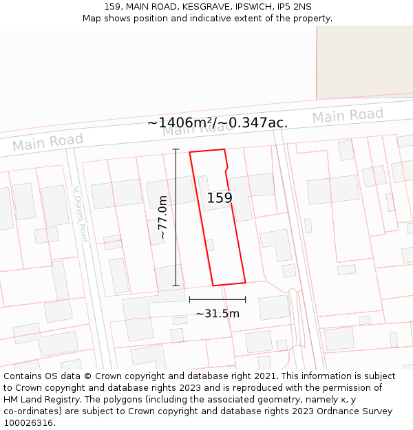 159, MAIN ROAD, KESGRAVE, IPSWICH, IP5 2NS: Plot and title map